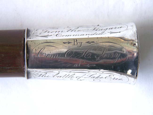 An Historically Important and Exceptionally RARE 19th century Silver Mounted Presentation Walking Stick made from wood salvaged from the War of 1812 Brig NIAGARA Commanded by Commodore Oliver H. Perry at the Battle of Lake Erie, Sept. 10, 1813. — image 3